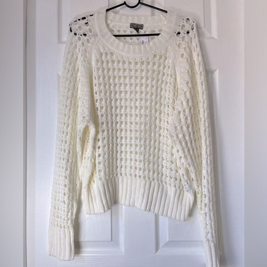 NWT J.Crew Point Sur White Crochet Knit Sweater Womens Size XXL