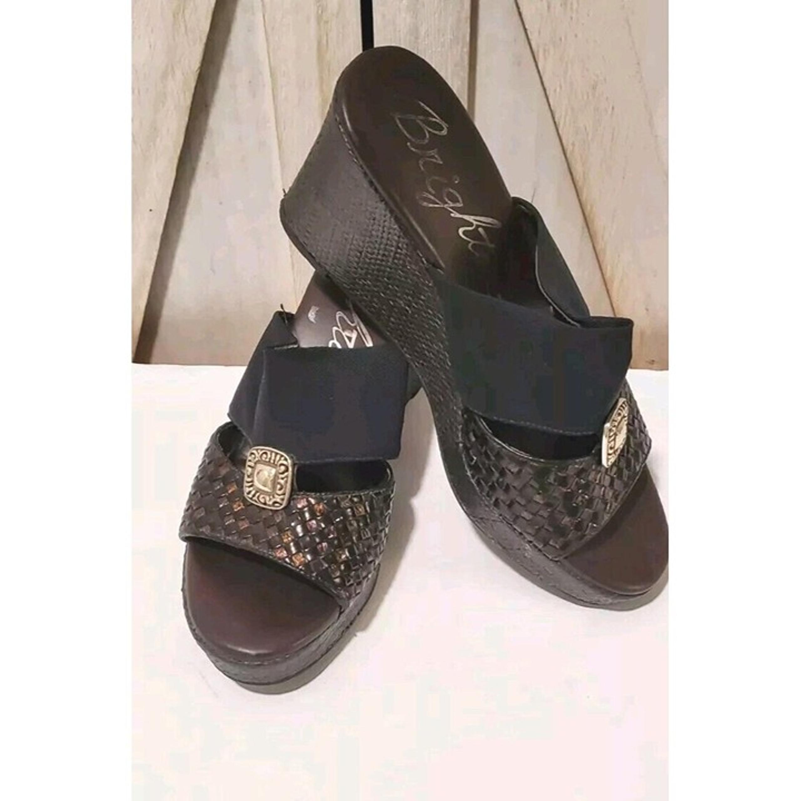 Brighton Summer Wedges/ Sandals 117, Bronze/Black, Size 6.5 Made in Brazil