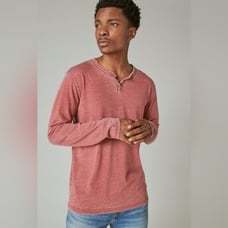 Lucky Brand Shirt Mens XL Venice Burnout Notch Neck Long Sleeve Tee Winery Light