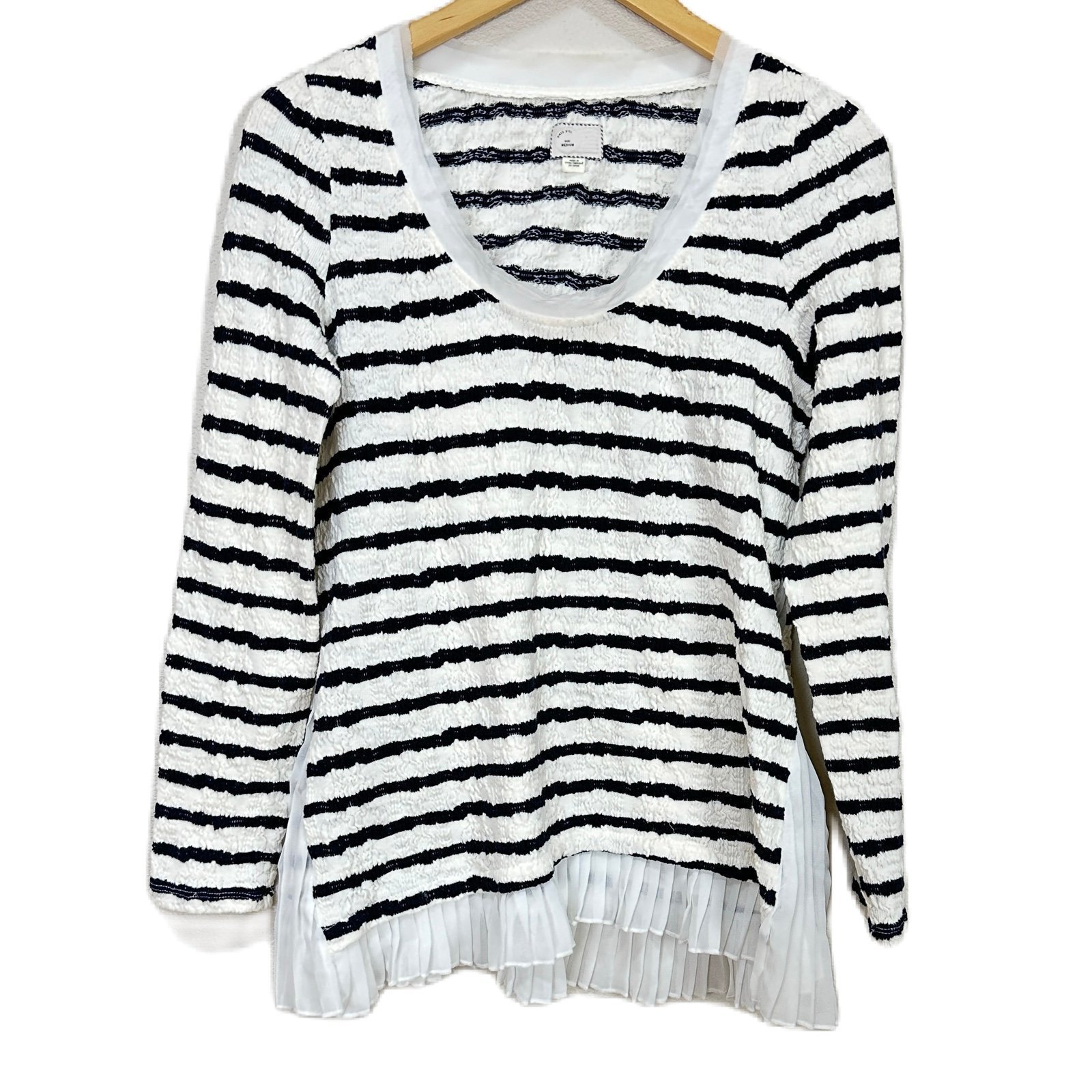 Anthropologie Postmark Walkwrite Striped Top Ruffle White Black Women’s Medium