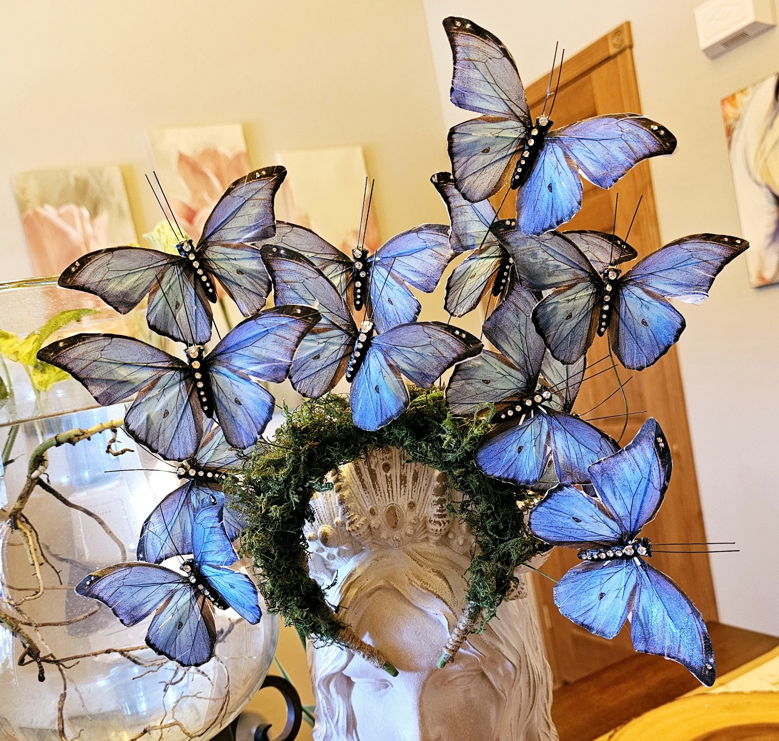 Blue Morpho Butterfly Headdress OOAK Handmade Photoshoot Maternity Fantasy