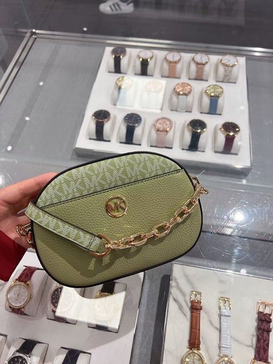 NWT MICHAEL KORS JET SET GLAM SMALL OVAL CROSSBODY Light Sage MK