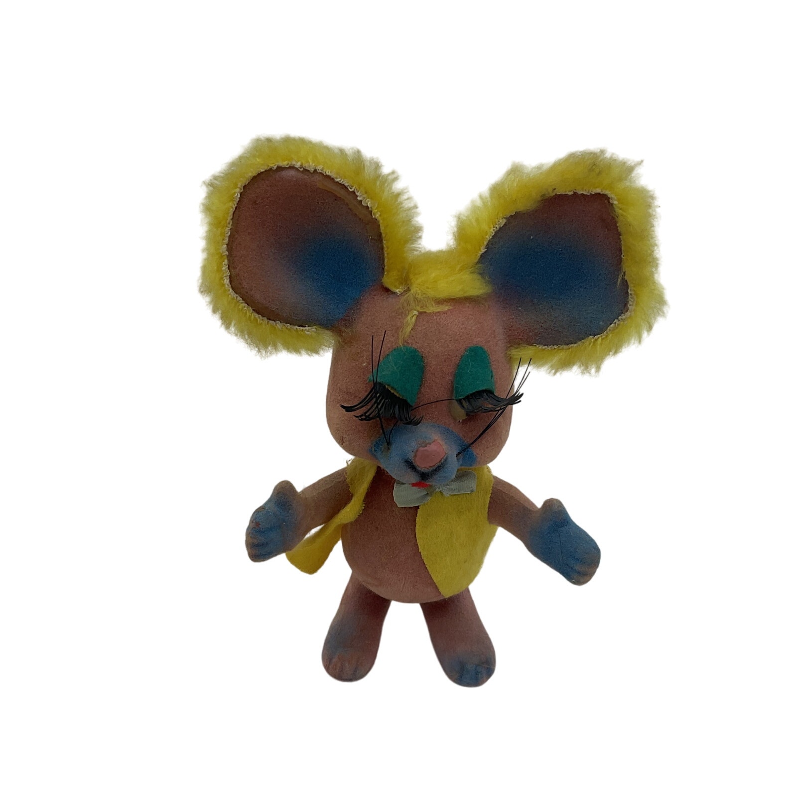 Vintage Bradley Artist Doll Pink/Yellow Flocked Big Ears Mouse Figure Doll 1960s