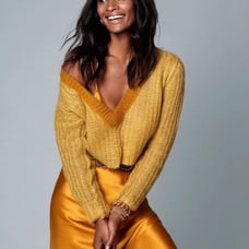 Dannijo gold mohair deep v cropped knit sweater