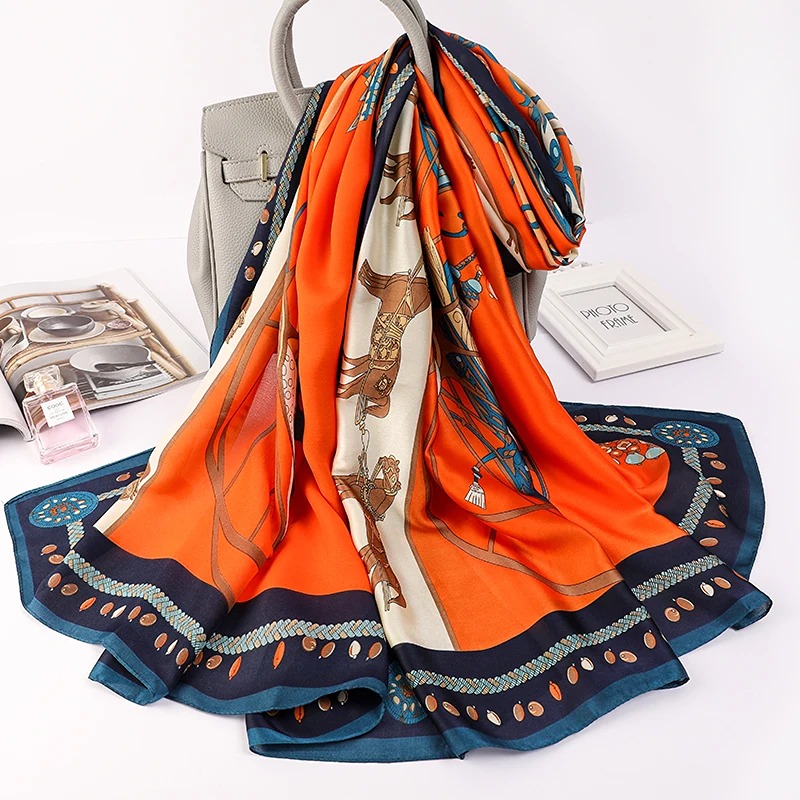 classic Silk Scarf Women Foulard Office lady Large Fashion Print Beach Hijab sha