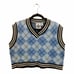 The Ragged Priest Argyle Acrylic Sweater Vest Cropped Blue Sz XL