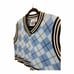 The Ragged Priest Argyle Acrylic Sweater Vest Cropped Blue Sz XL