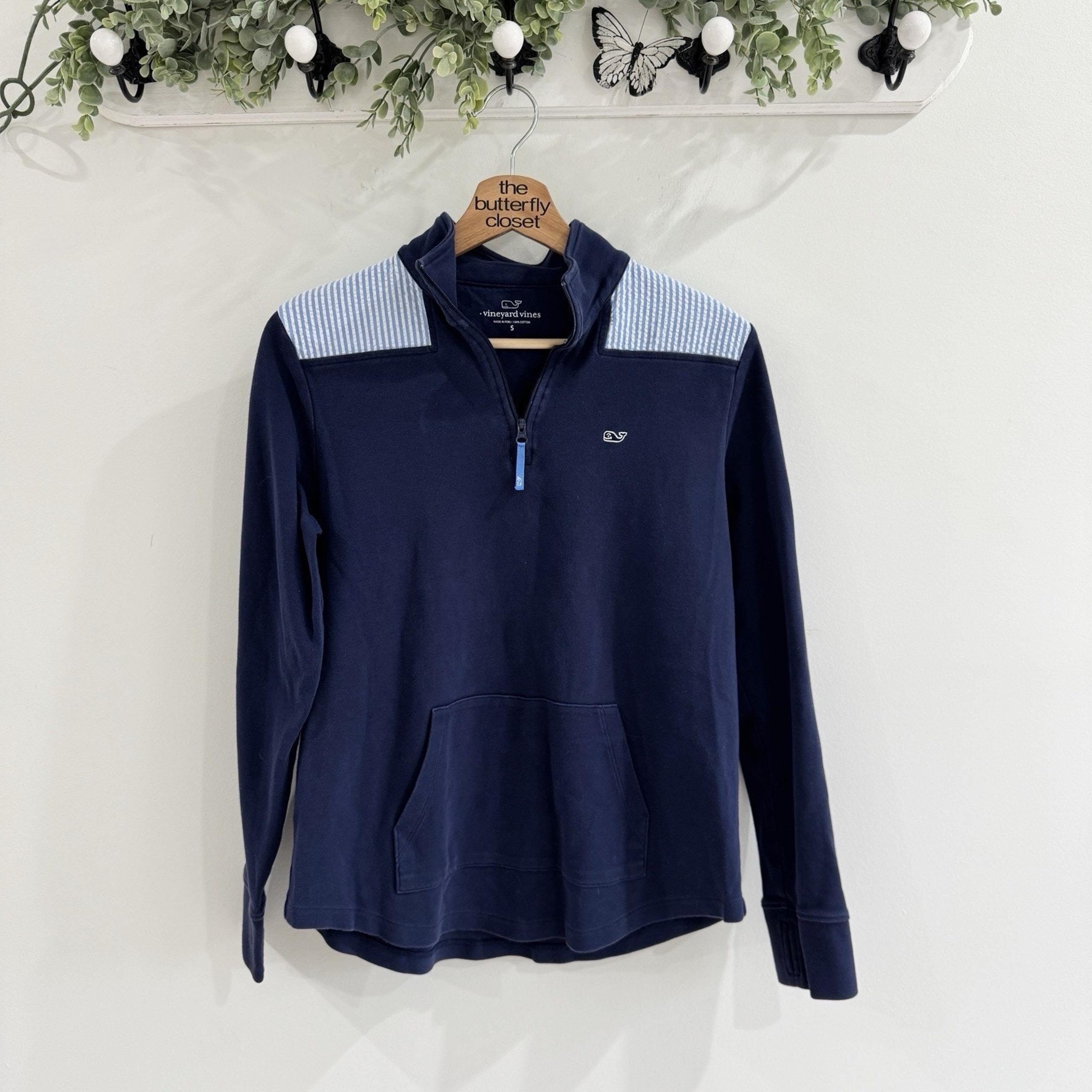 Vineyard Vines Women's Navy 1/4 Zip Pullover Blue Striped Small 5-5007