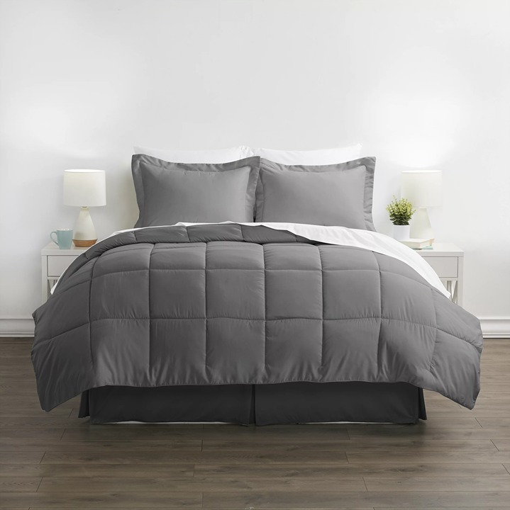Classic 8-Piece Gray Bed in a Bag Microfiber Bedding Set, Queen-DH3S