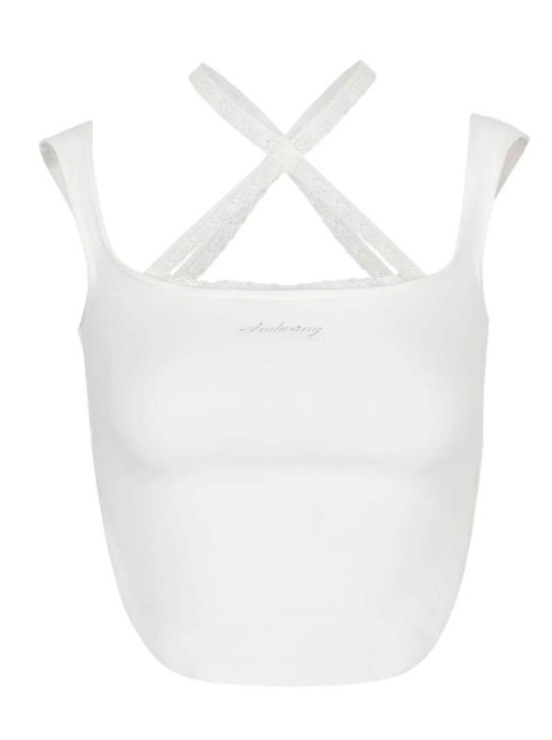 Andwang Cross Lace Tank Top, Black and White