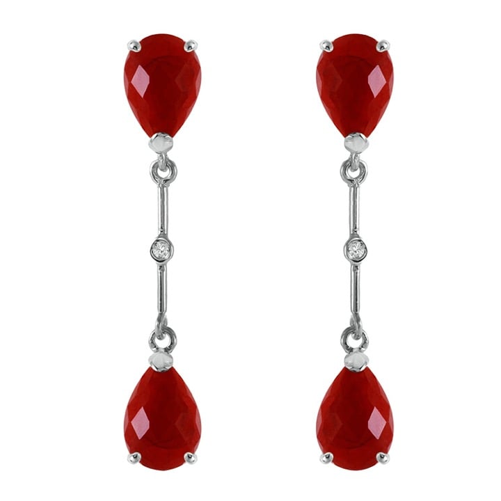 14K. SOLID GOLD DIAMONDS & RUBIES DANGLING EARRING (White gold)