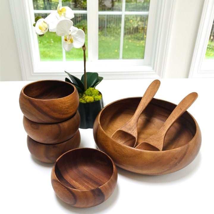 Genuine Monkey Pod Bowl Set and Servers #1