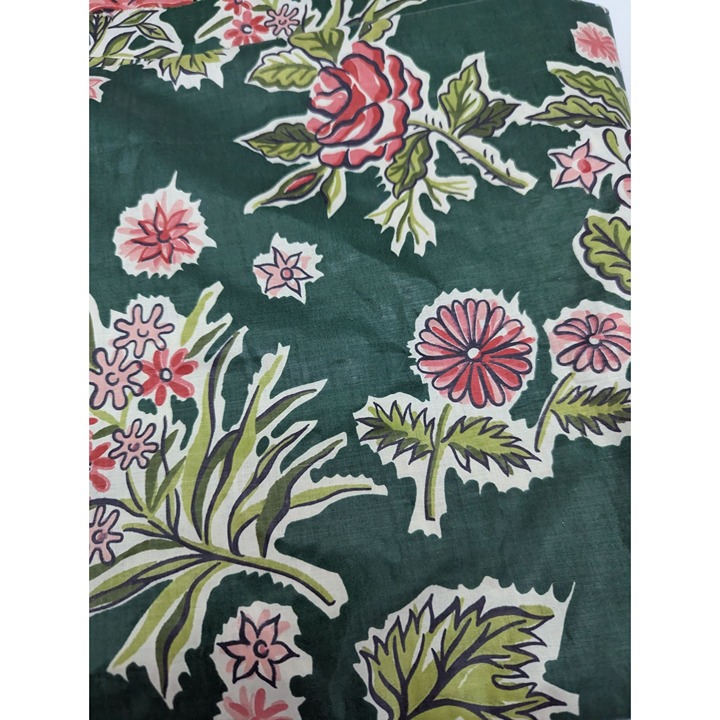 Polished cotton green pink floral fabric 5 yards 36 wide Sewing home goods
