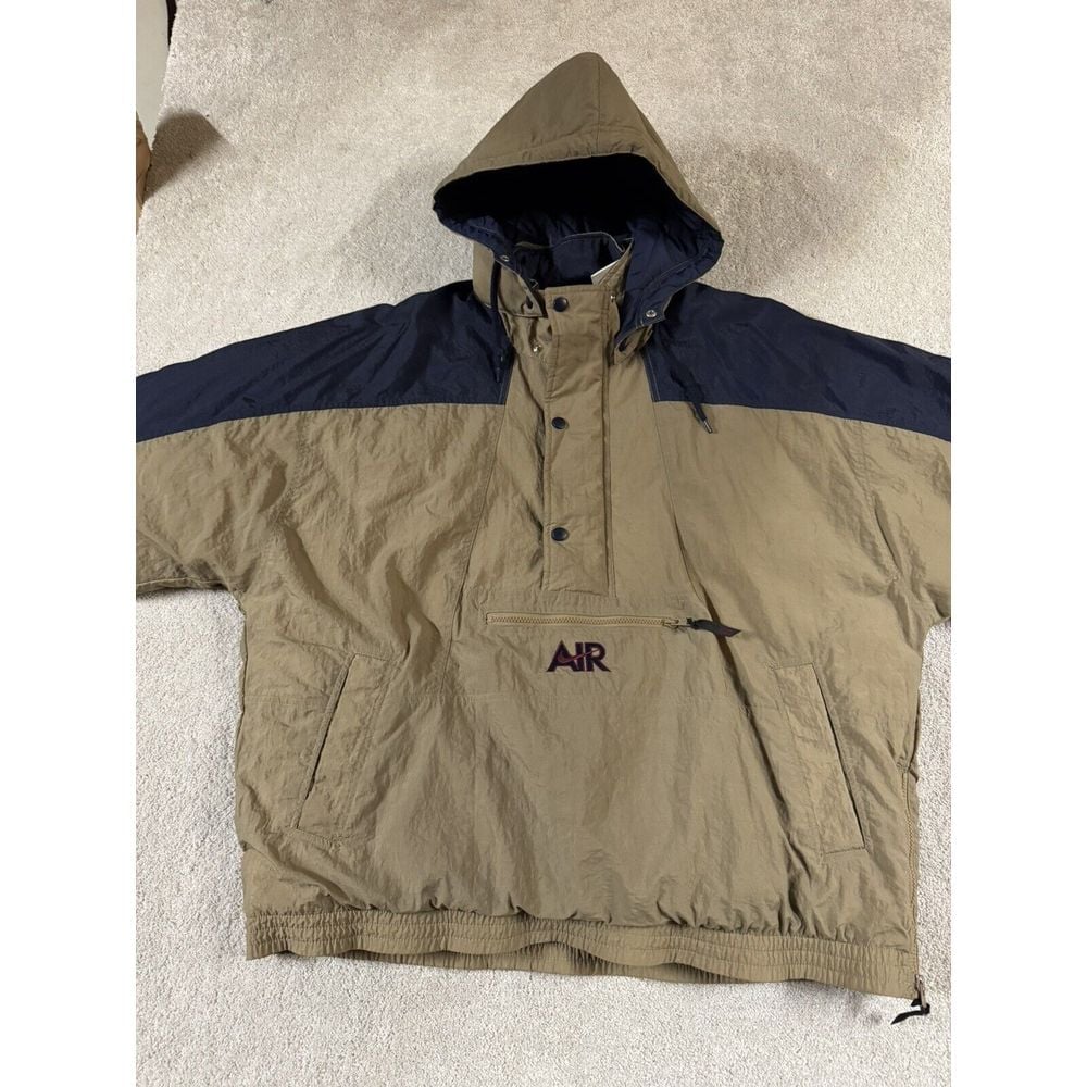 Vtg 90s Nike Air Embroidered Logo Puff Insulated 1/2 Zip Jacket Size XL W/ Hood