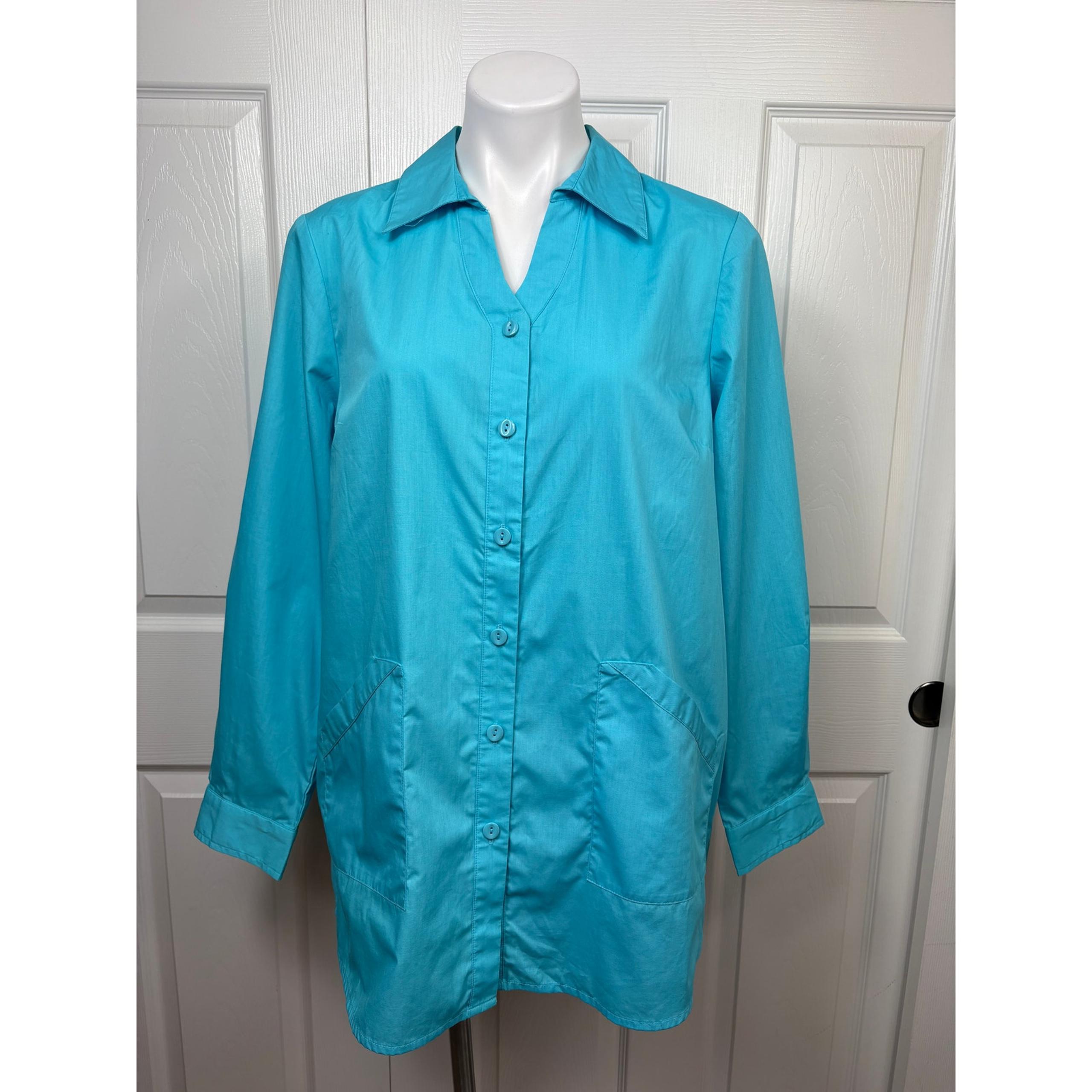 Joan Rivers Women's Tunic Blouse Button Front Pockets Blue Size Large