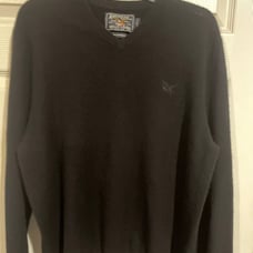American Living 100% Cashmere V Neck Sweater Size L Black