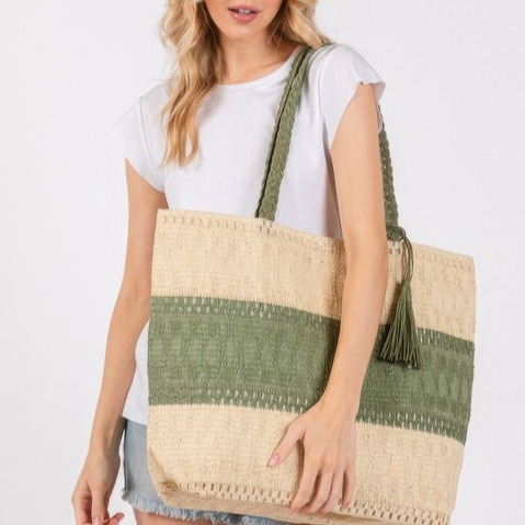 Two Tone Woven Straw Bag