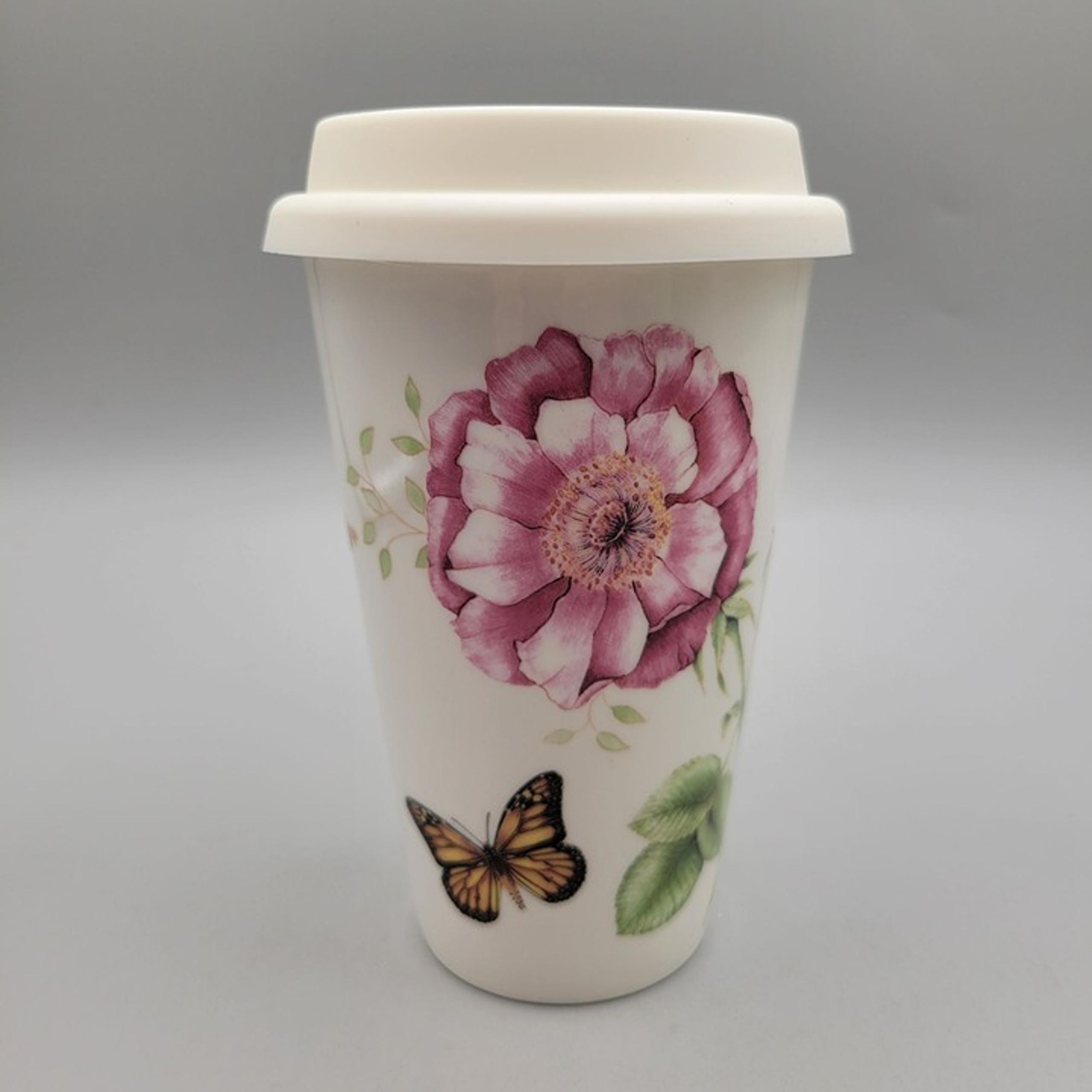 Lenox Butterfly Meadow Ceramic Travel Mug With Lid 10 fl oz