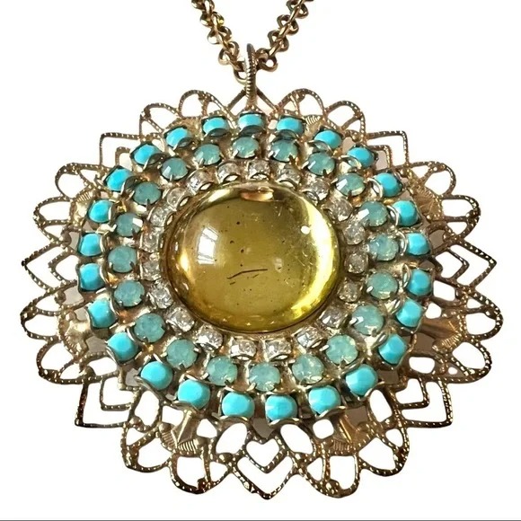 STUNNING Rare Liz Palacios SF Long Pendant Necklace with Swarovski Crystals