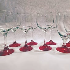 Mid-Century Red Footed Wine, Goblet, and