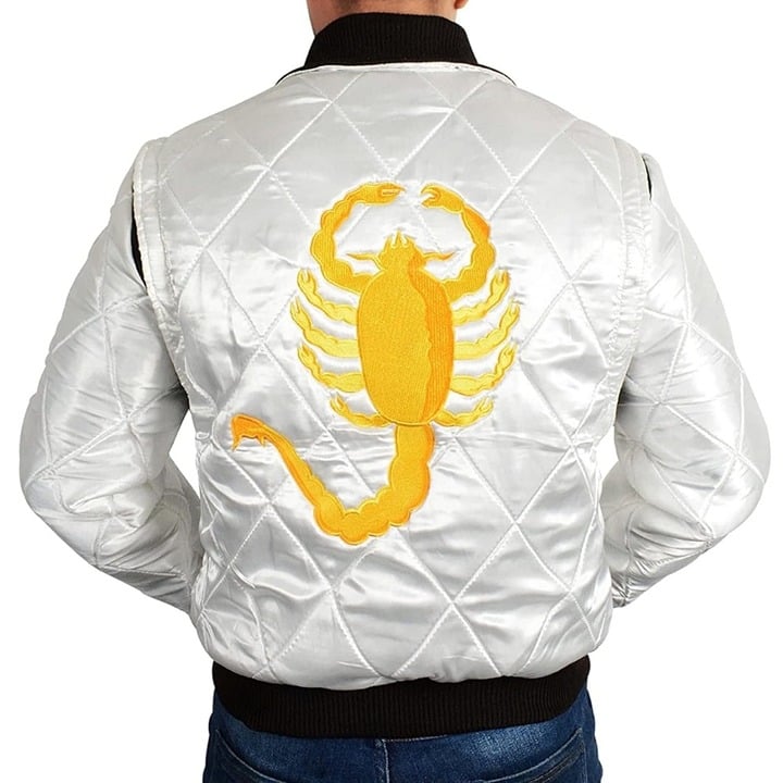 NEW| Men’s Scorpion Logo Ryan Gosling Quilted Embroidered Satin Bomber Jacket