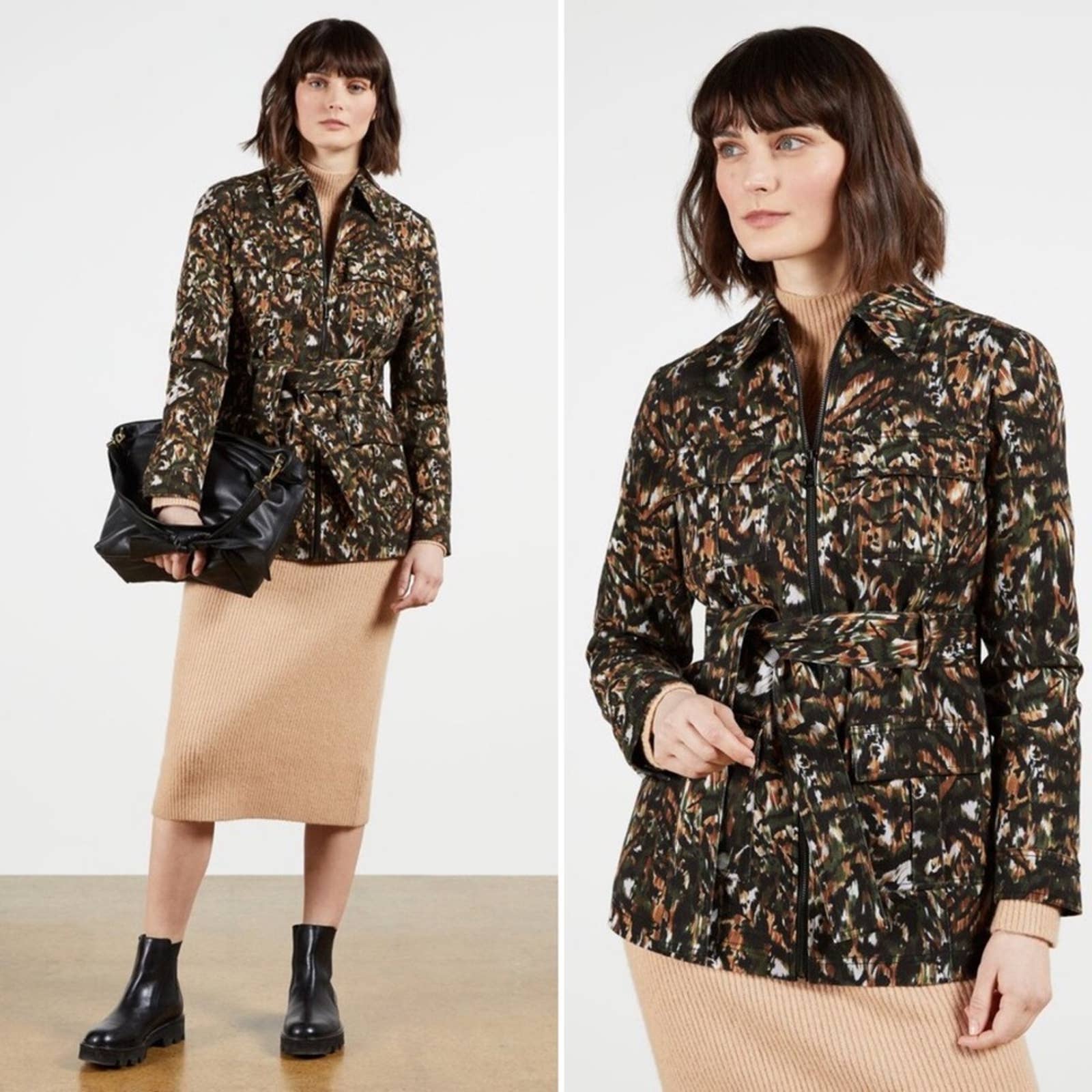 NWT Ted Baker Inniza Urban Printed Cargo Jacket in Khaki Size Ted 1/ US 4
