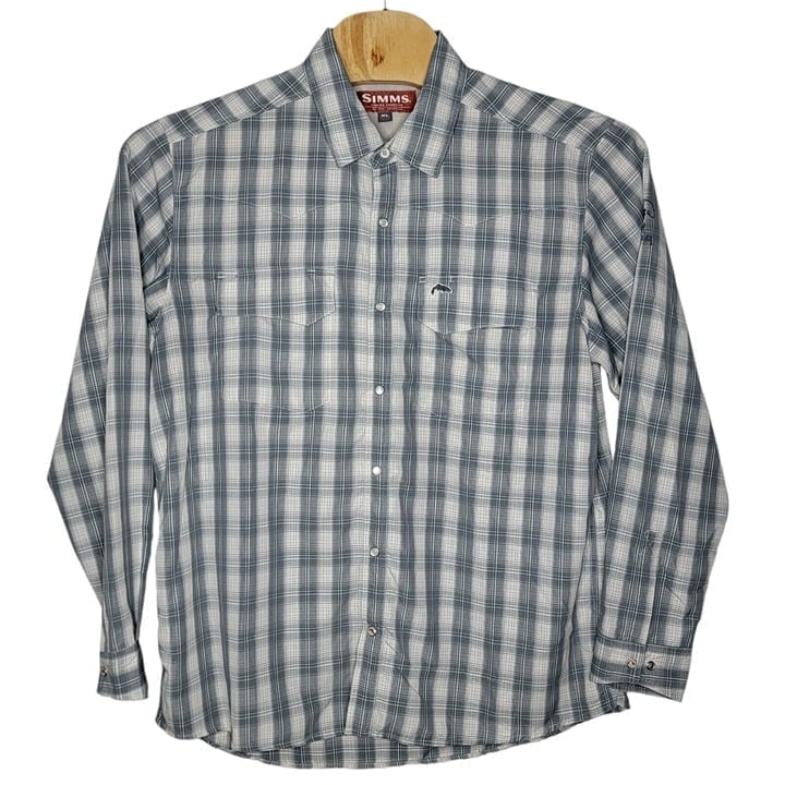 Simms XL Gray Plaid Vented Long Sleeve Western Pearl Snap Men's Fishing Shirt