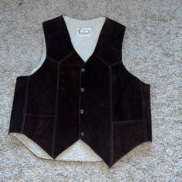 Vintage Steer Brand 100% Suede Leather Lined Brown Vest Men's Size Medium