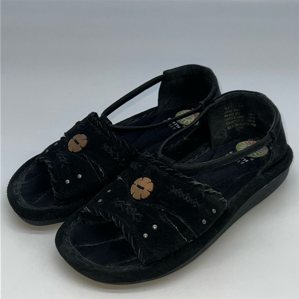 Earth Spirit Women's Black Suede Slip-On Shoes Size 7W Beaded Casual, Leather