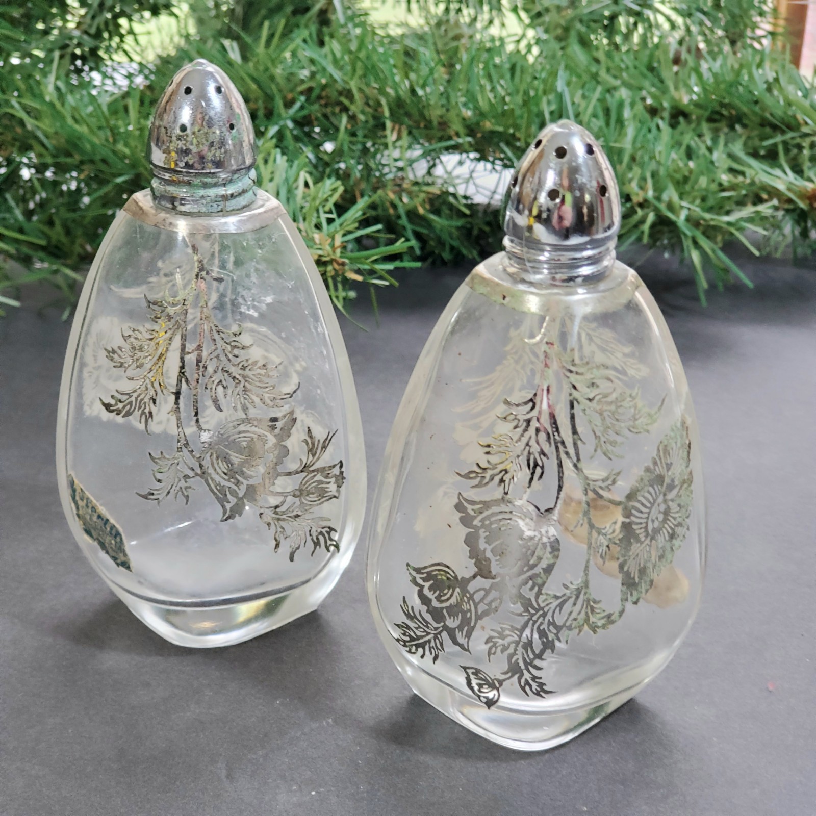 Vtg Sterling City Glass Co Sterling On Crystal 2 pcs Salt & Pepper Shakers Set
