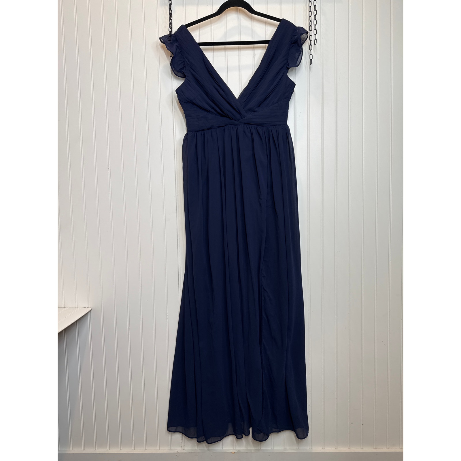 NWOT Lulus Gorgeous Goal Navy Pleated Backless Surplice Maxi Dress Wedding Sz M