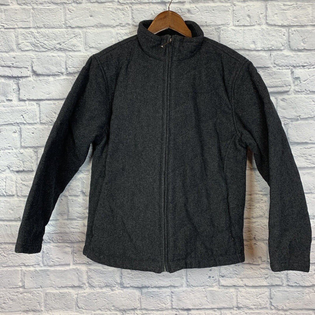 Woolrich Women's Wool Jacket Charcoal Heather Full Zip Nylon Lined Coat Medium