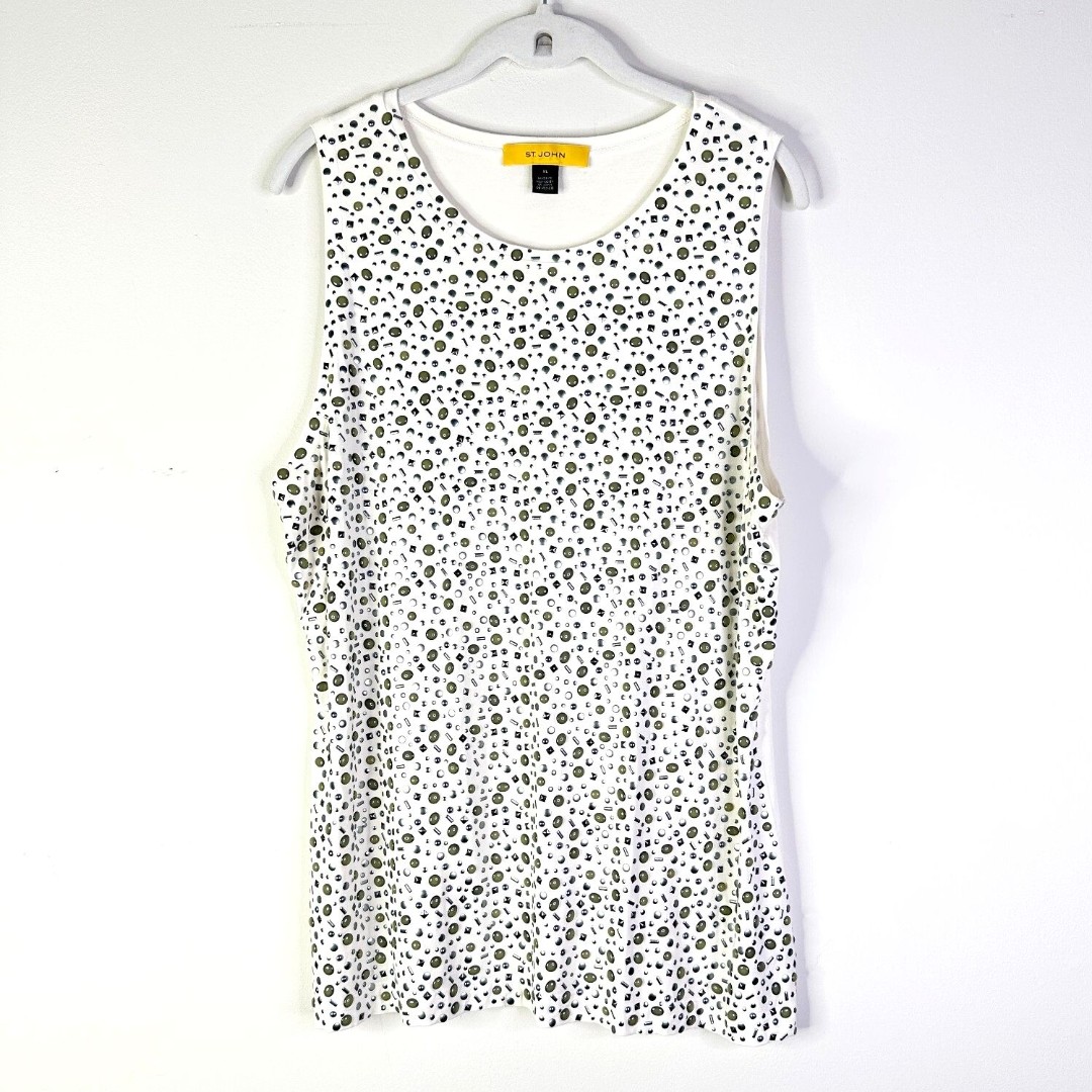 St John Top Women XL Ivory Encrusted Jeweled Embellished Tank Glam Bling NWOT