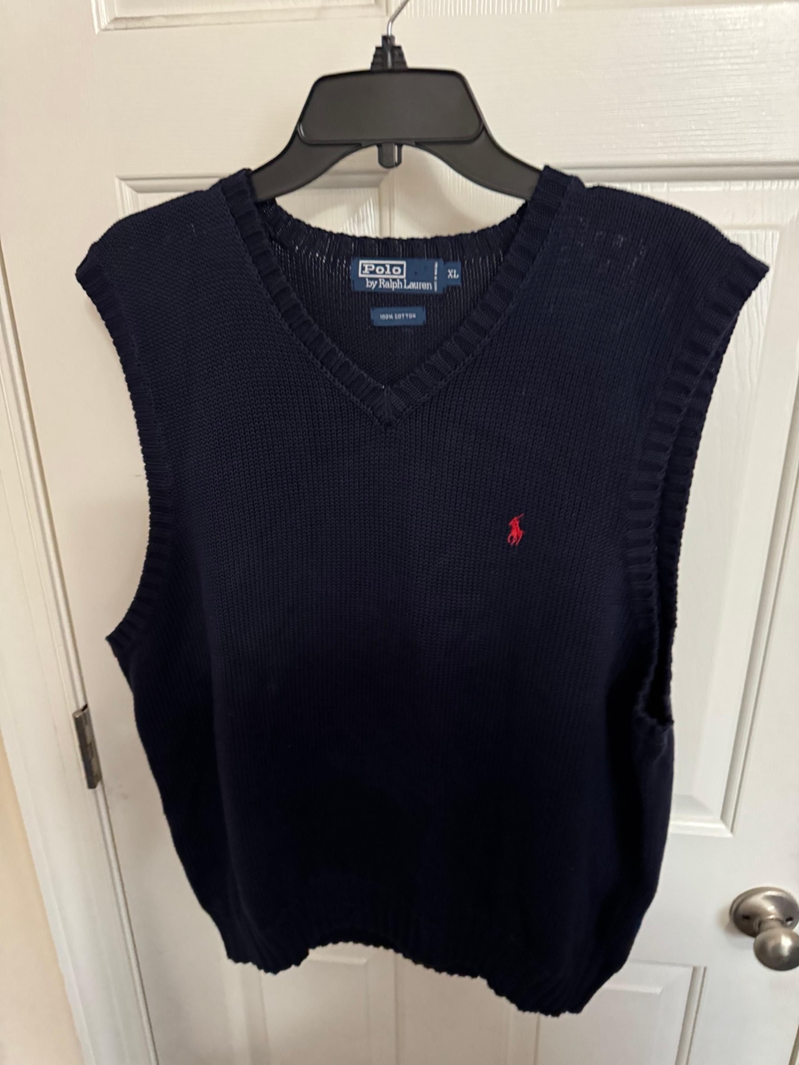 Polo Ralph Lauren Men's V-Neck Sweater Vest Navy Blue Red Pony XL
