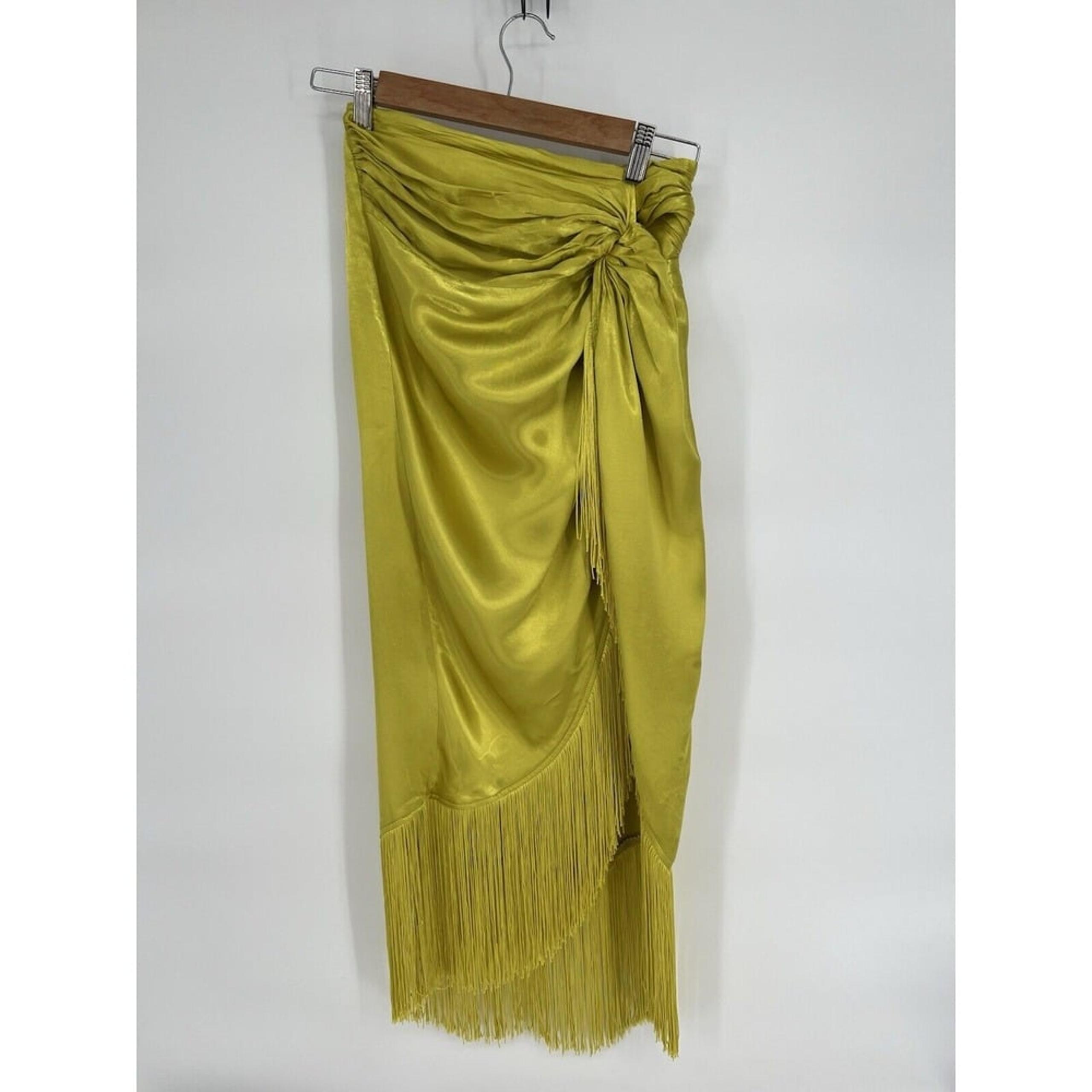 H&M Mustard Yellow Pencil Skirt With Tassel Trim Size 6 Faux Wrap