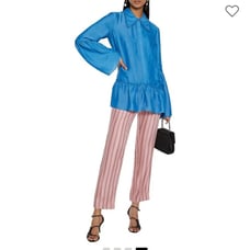 Perfect ERDEM Kilian Blue Jacquard Satin Oversized Long Blouse Medium