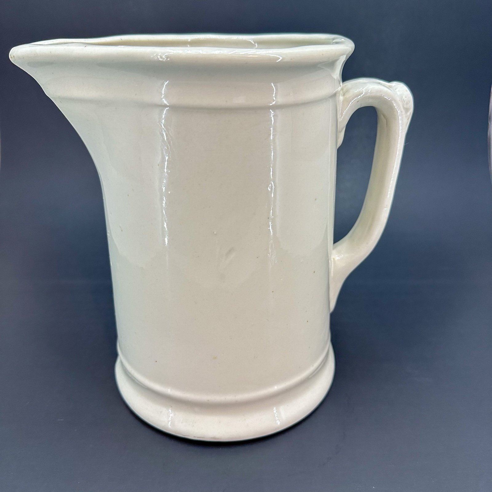 ANTIQUE White Ironstone Farmhouse MILK PITCHER 1.5 Quart Chunky Heavy Vintage