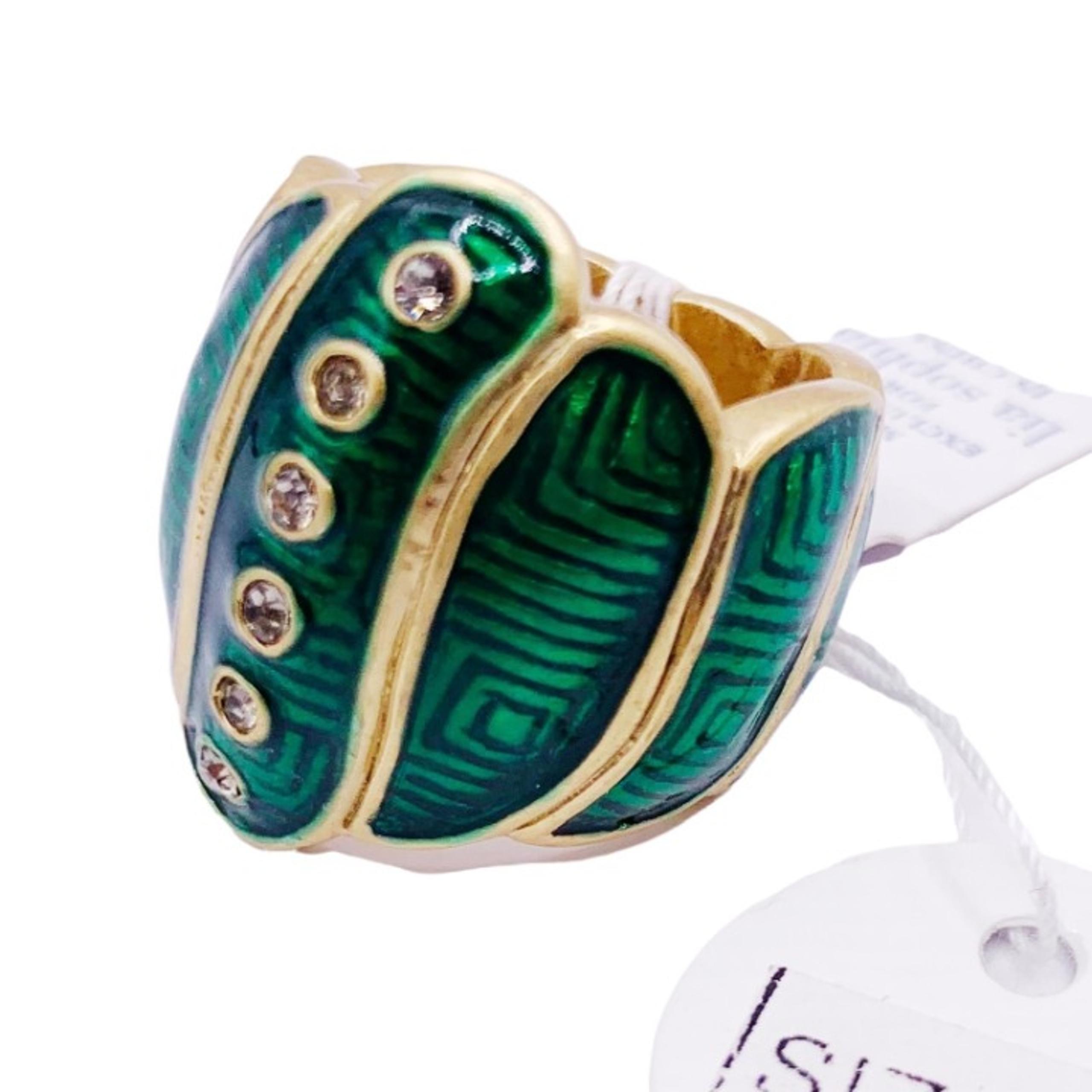 Lia Sophia Green Art Deco Ring Enamel Gold Plated Crystal Celebrity Red Carpet