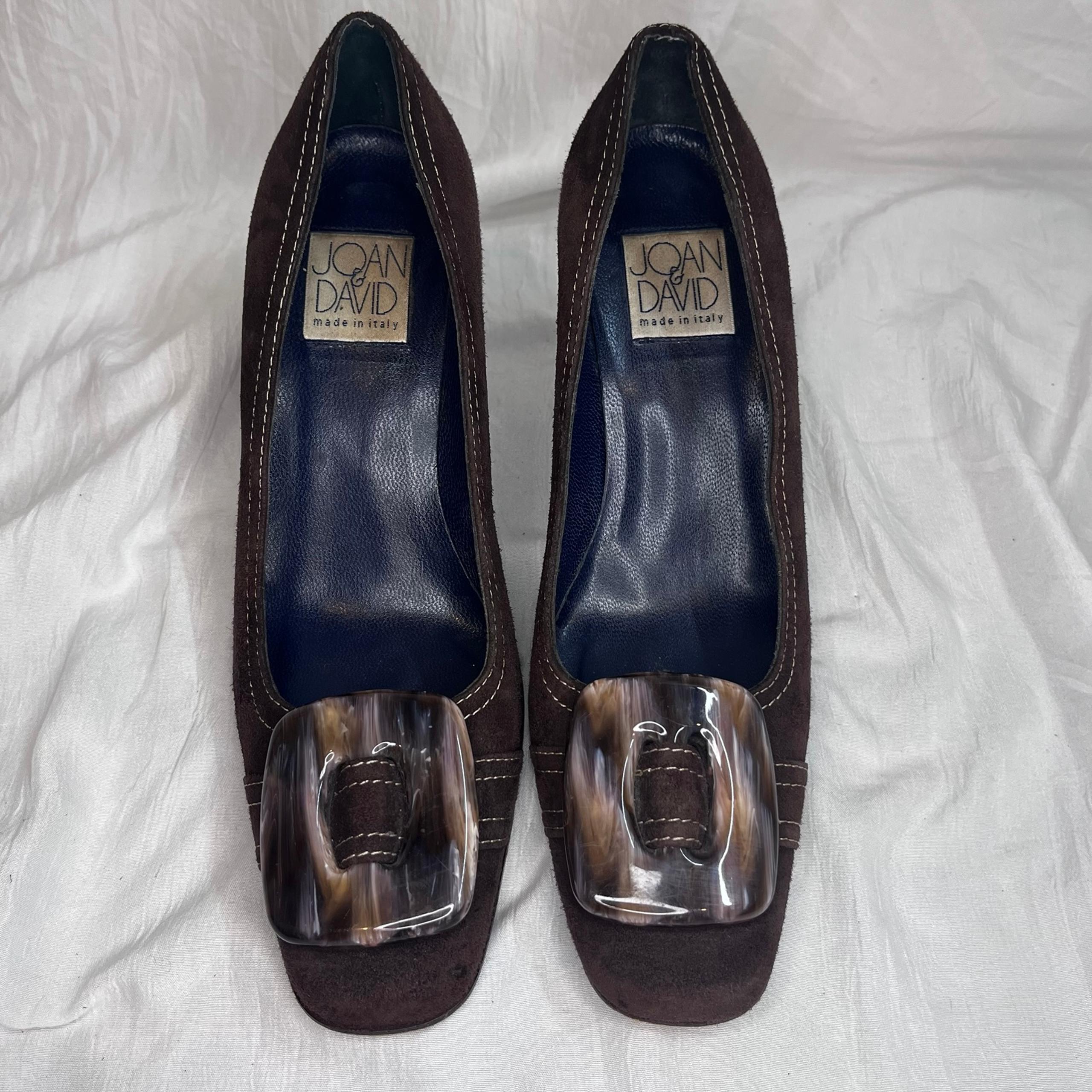 Joan & David Womens 6.5M Brown Suede Square Toe Heel Pumps W/ Tortoiseshell Buck