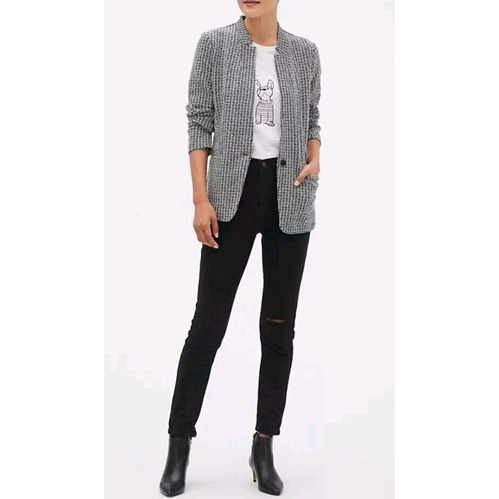 Banana Republic Boucle Knit Blazer Women's Size Small -Black & White
