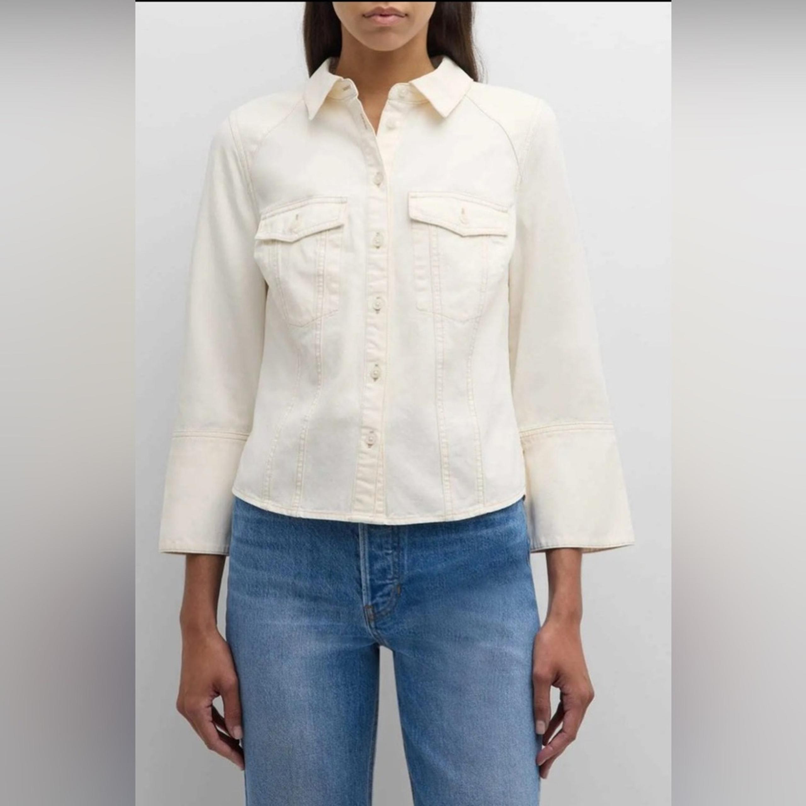 Veronica Beard Tivi Cream Denim Shirt Jacket- Medium