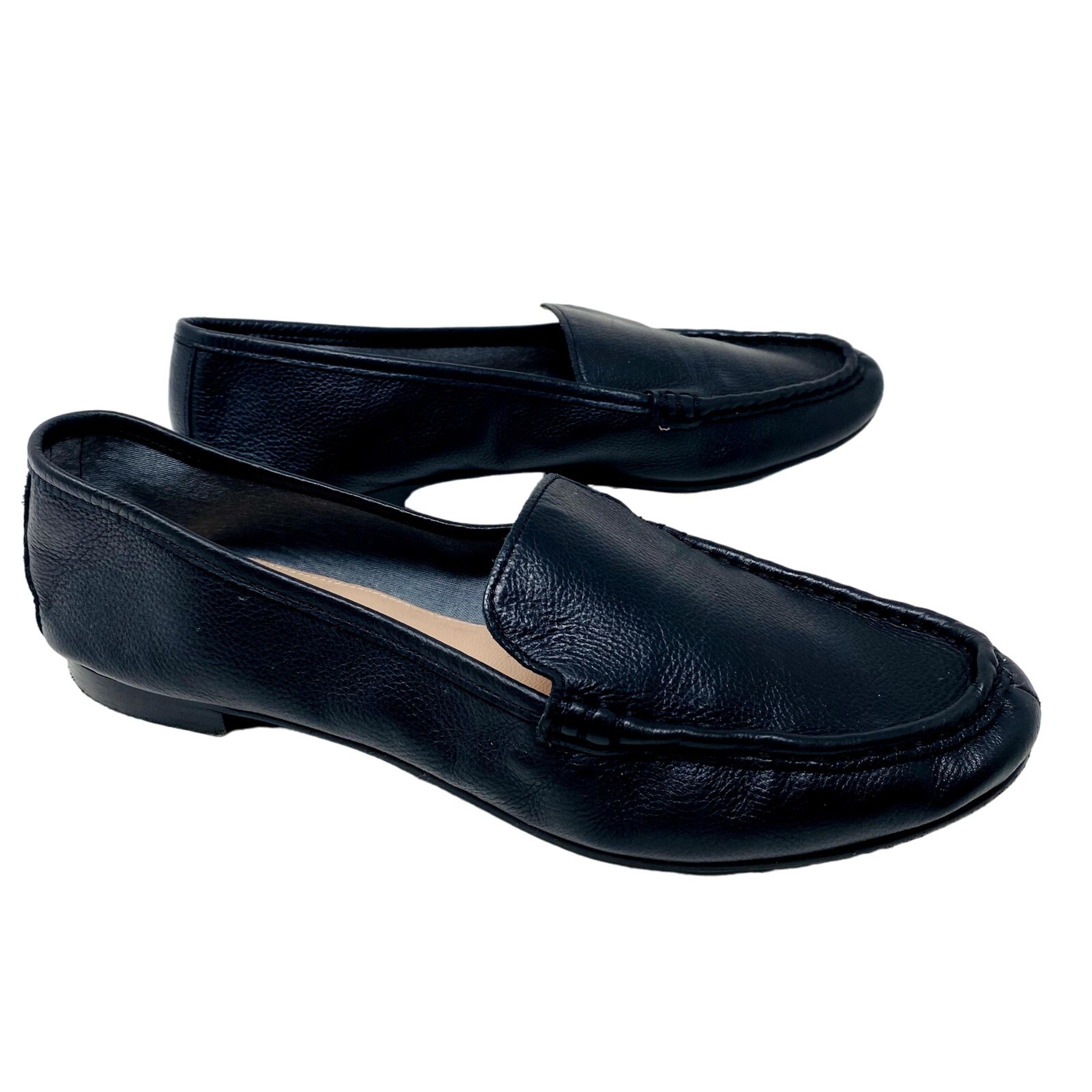Taryn Rose Pebble Leather Ballet Flats Casual Shoe Slip On Black - 8