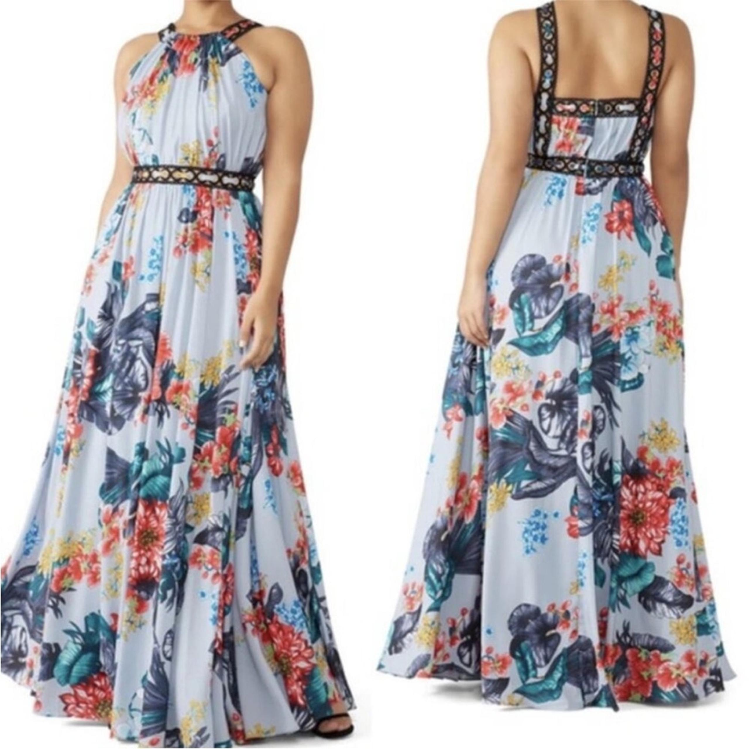 Badgley Mischka Floral Grommet Maxi Cocktail Party Dress - Sz 4