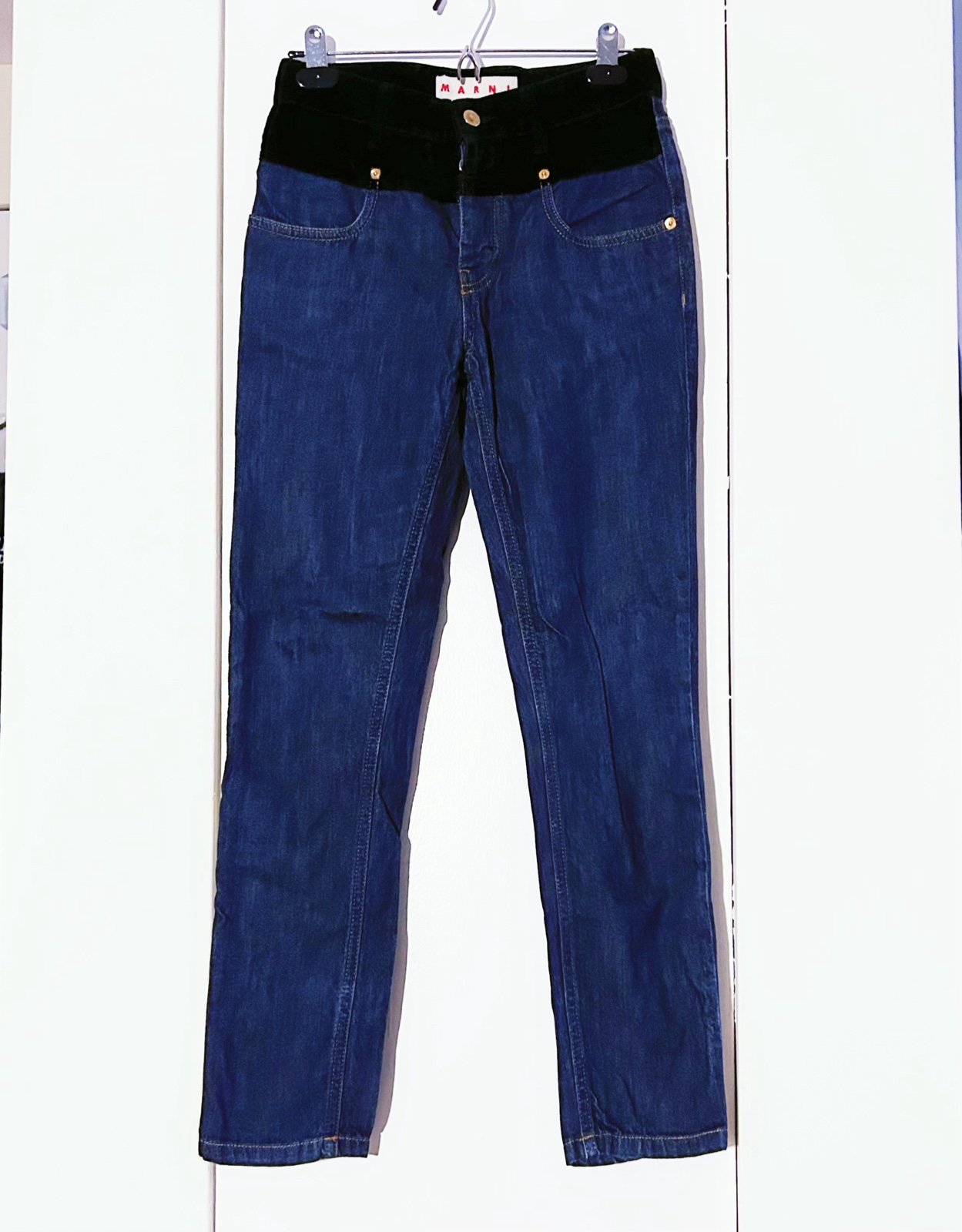Marni Linen Blend Velvet Waist Cropped Jeans Denim Blue
