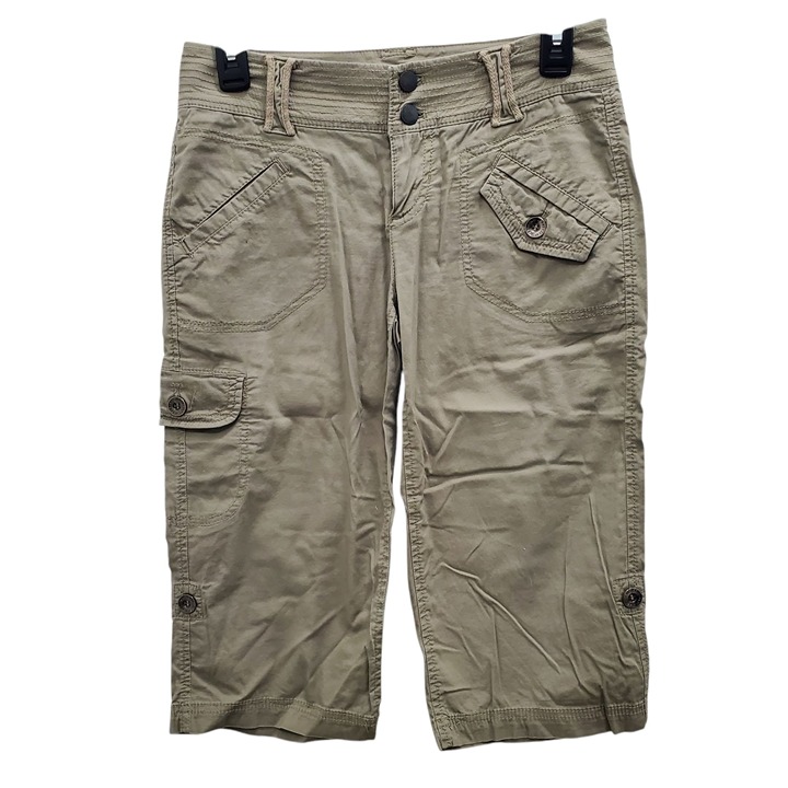 DKNY Jeans Women's Y2K Light Olive Army Khaki Roll Tab Crop Cargo Capri Pants 2