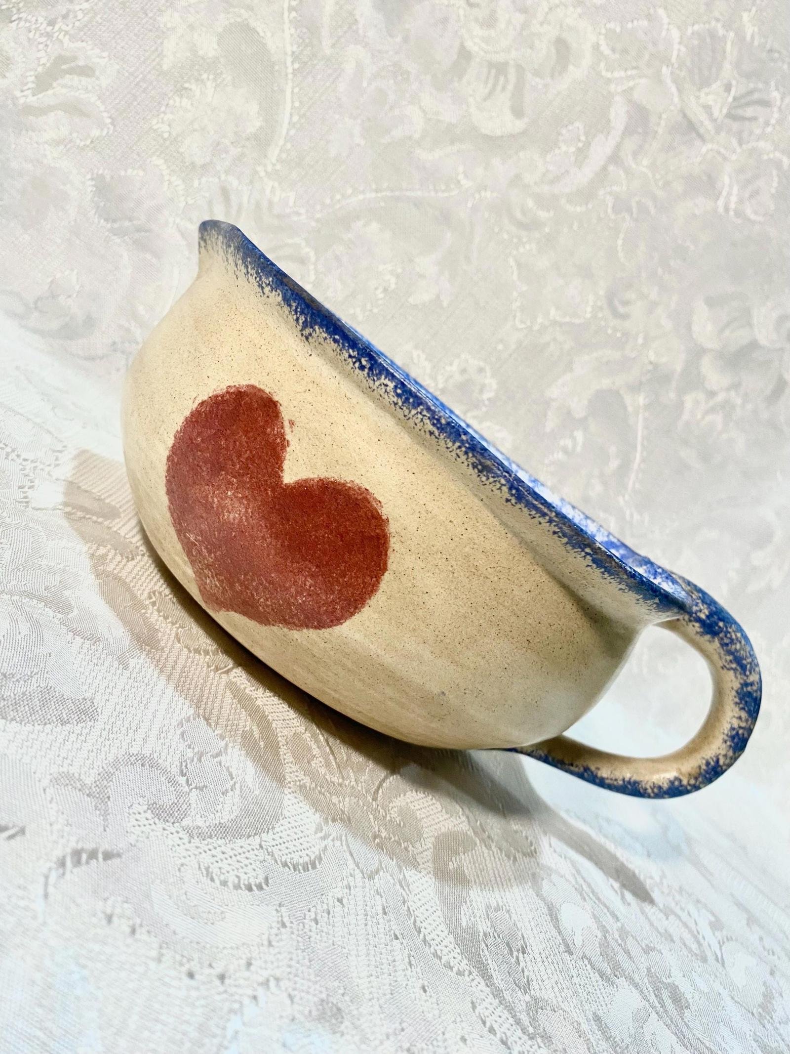 Vintage Heart-Pottery Sponge Painted Trim Mixing Bowl