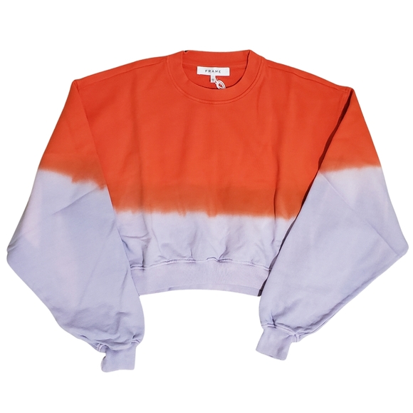 FRAME Crewneck Crop Sweatshirt Dip Dye Purple/Red Orange Women XS, SMALL NWT