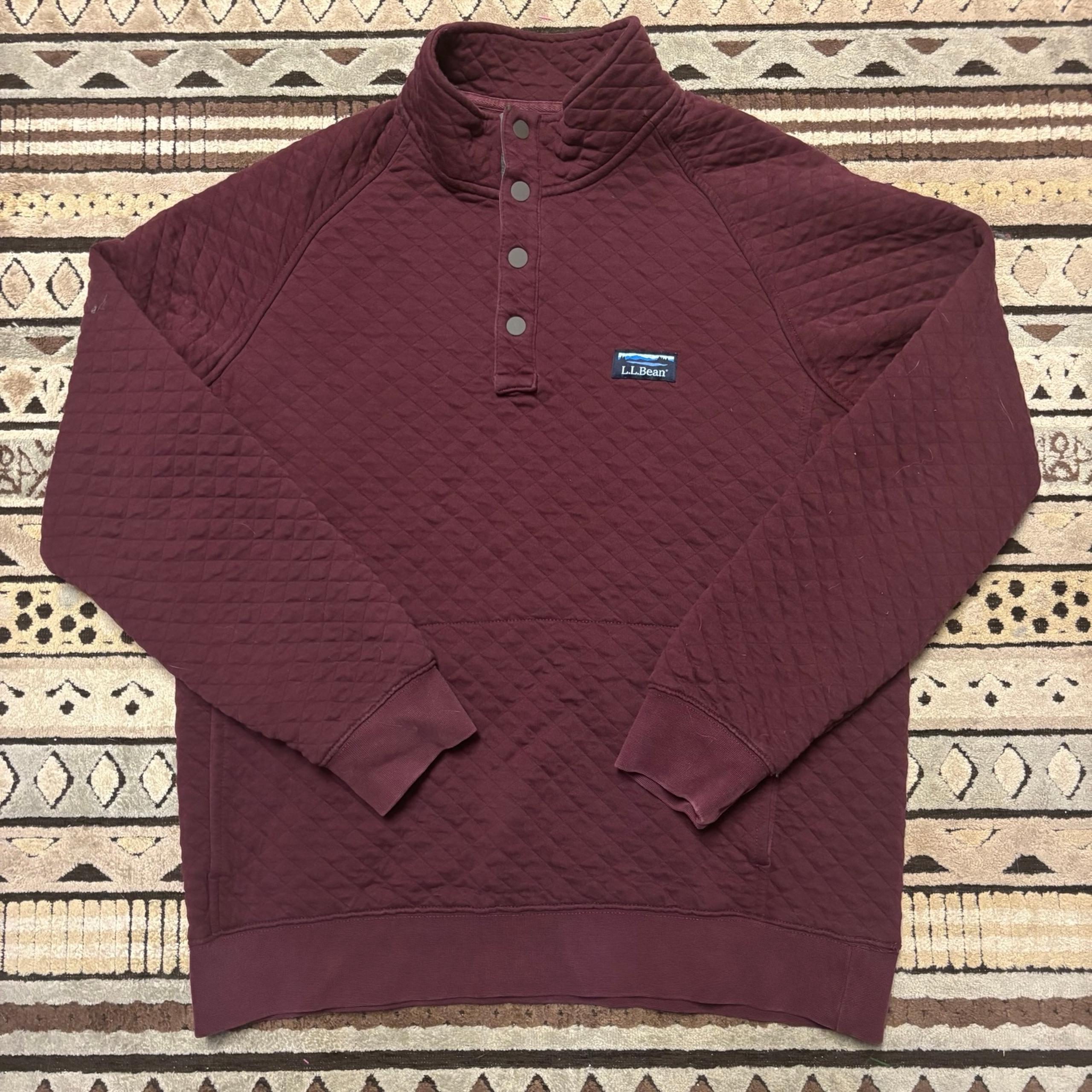 LL Bean Quilted Sweatshirt Men Medium 1/4 Snap T Pullover Sweater Diamond Modern
