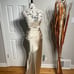 Vintage Y2k Champagne Satin Mermaid Trumpet Formal Evening Prom Strapless Ruched