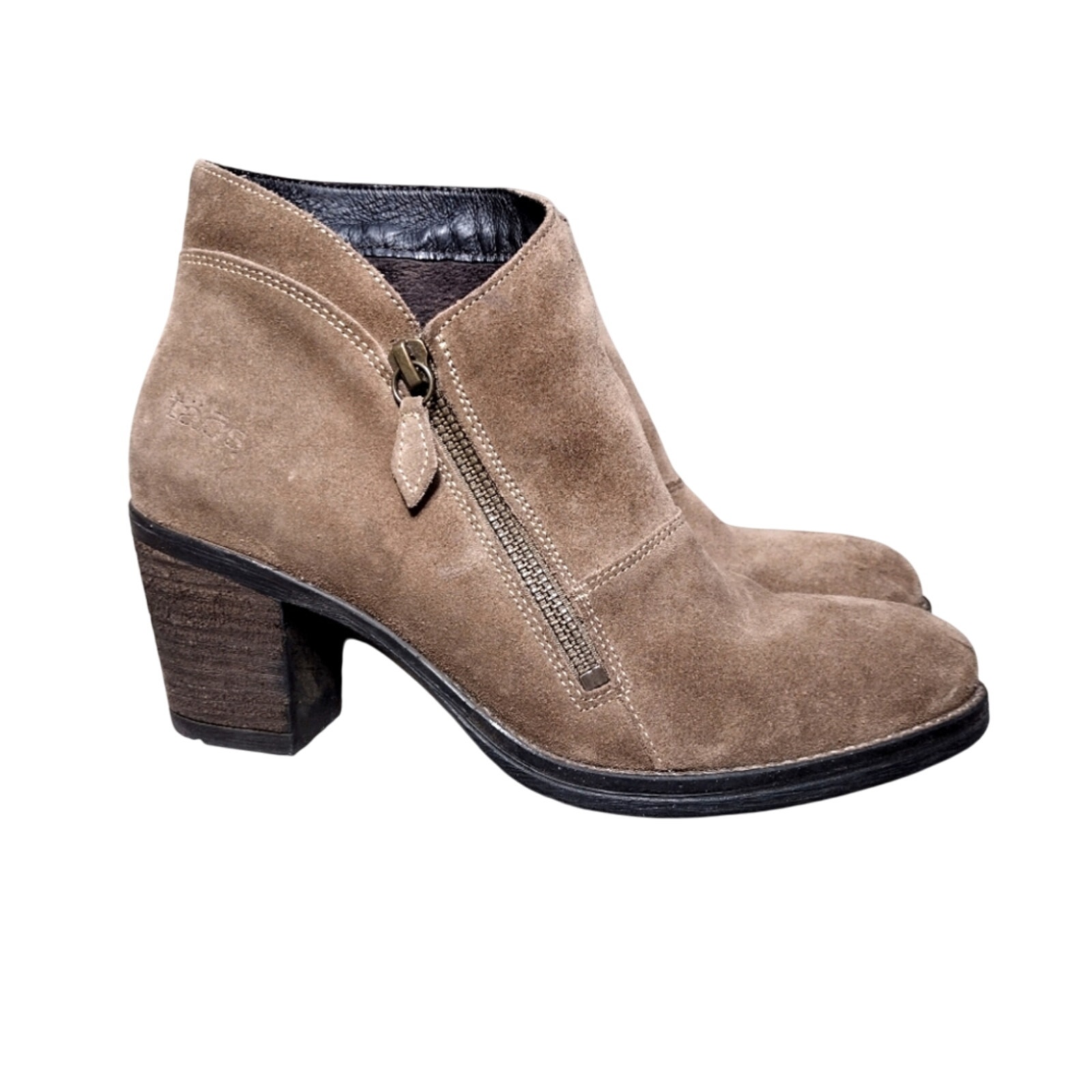 Taos Billie Ankle Bootie Gray Suede Side Zip Block Heel Women's Size 8-8.5 (39)